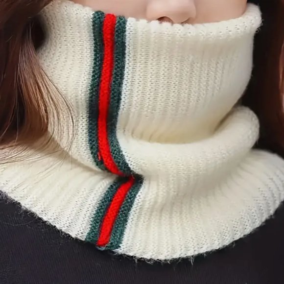 NWT Ribbed Acrylic Inspired Striped Neck Scarf / Face Snood GRAY - Picture 4 of 5